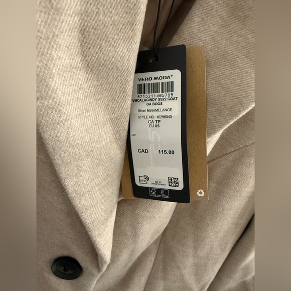 🆕 Vero Moda | Elegant Sand Women's Long Coat with Buttons and Pockets - Picture 7 of 12